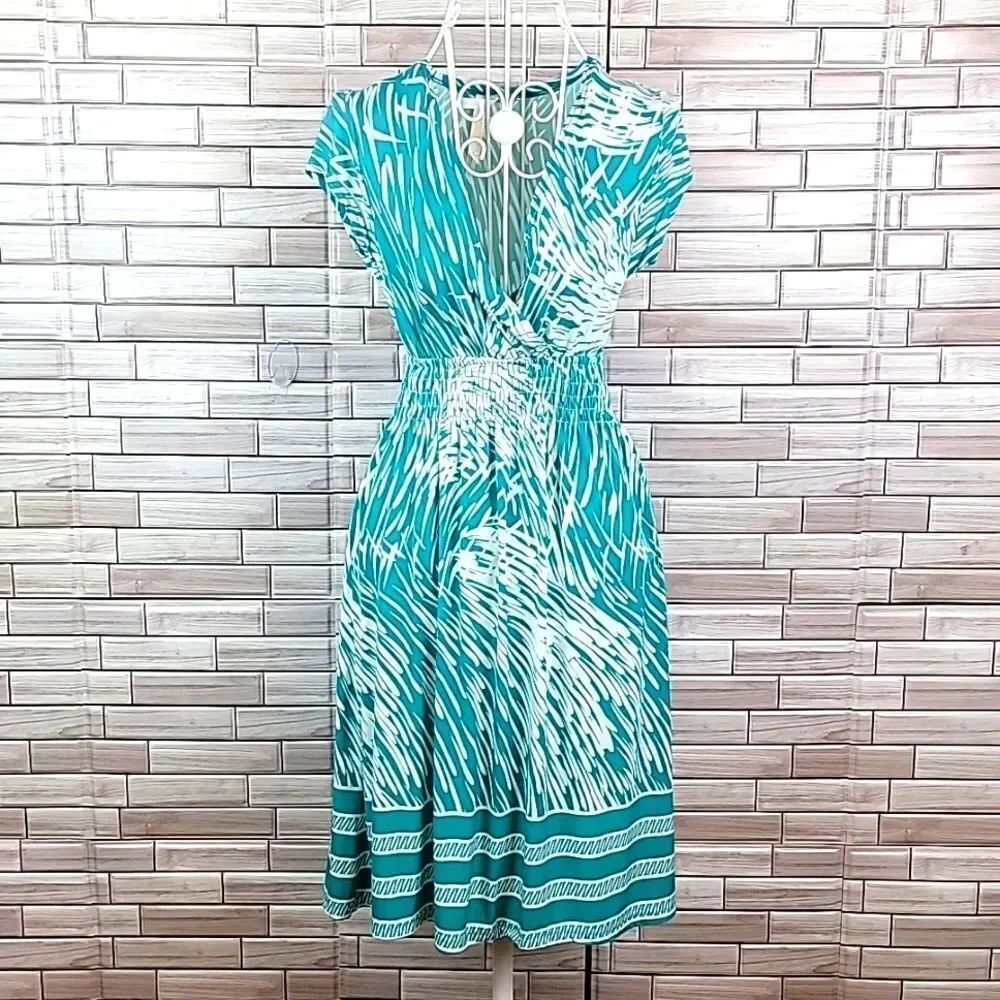 Cristinalove Teal Green Abstract Print midi dress womens Size S